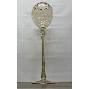 Charisma 20" Hurricane Candle Vase 24K Gold Stem Hand Blown Art Glass Amber MCM